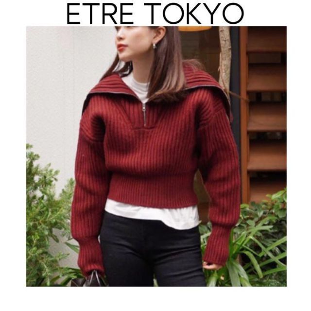 ETRE TOKYO ハーフジップ　ニット　セーラー　ボルドー　ショート丈　赤