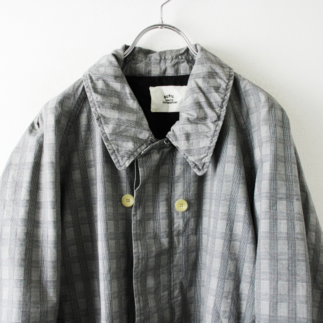 美品 定価6万 OUTIL ウティ MANTEAU LUZE CHECK チェック ハーフコート 0/グレー アウター オイルコーティング【2400013136488】