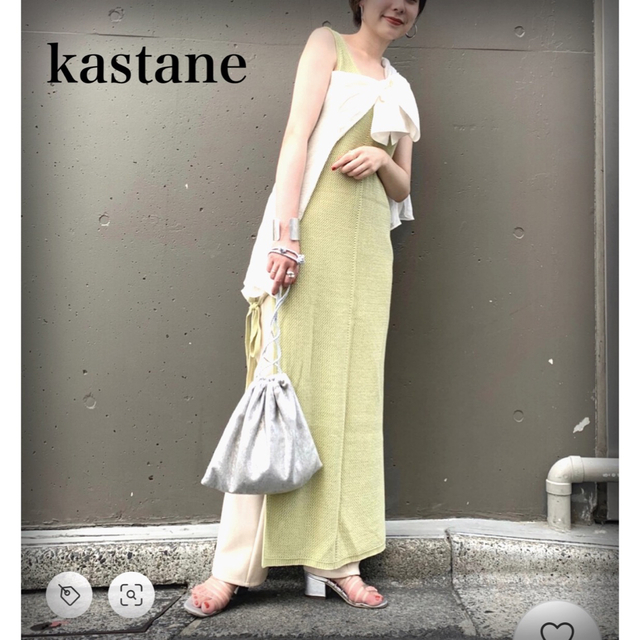 Kastane(カスタネ)のkasutane インナーキャミ付メッシュ編みロングスリットワンピース グリーン レディースのワンピース(ロングワンピース/マキシワンピース)の商品写真