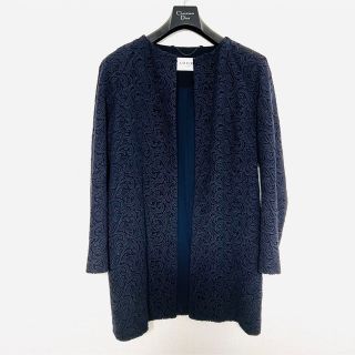 美品】ADORE アドーア コードレース ノーカラーコート ネイビー 38-
