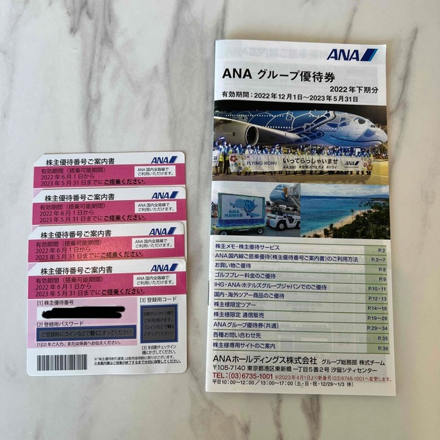 ANA(全日本空輸)(エーエヌエー(ゼンニッポンクウユ))のANA 株主優待　4枚　グループ優待冊子　一冊 チケットの優待券/割引券(その他)の商品写真