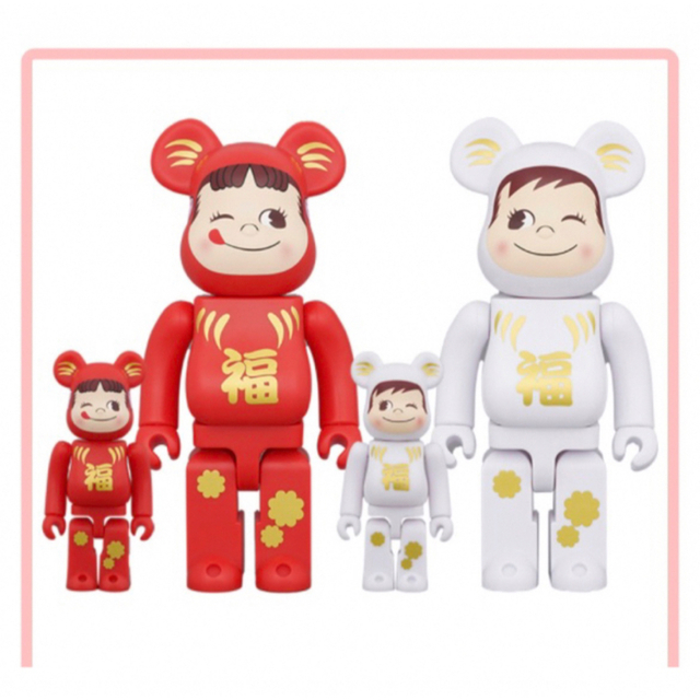 BE＠RBRICK 達磨 ペコちゃん & ポコちゃん 100% & 400%  ハンドメイドのおもちゃ(フィギュア)の商品写真