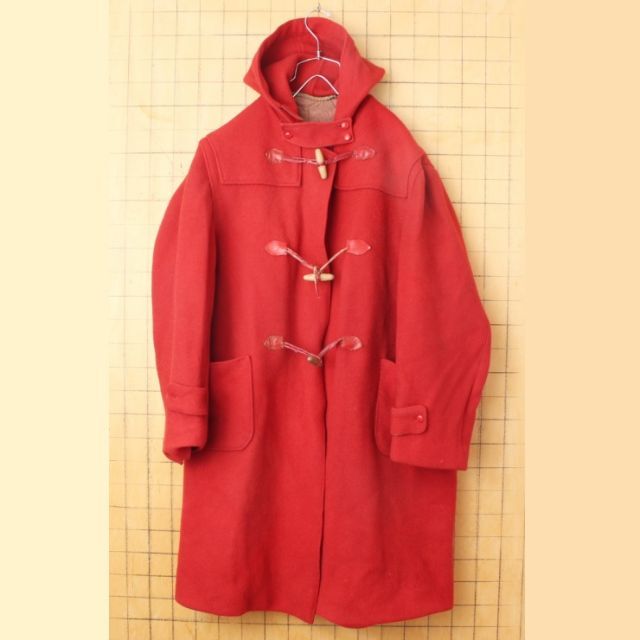 50s 60s Brigatti ウールダッフルコート レッド XL aw135 レディースのジャケット/アウター(ダッフルコート)の商品写真