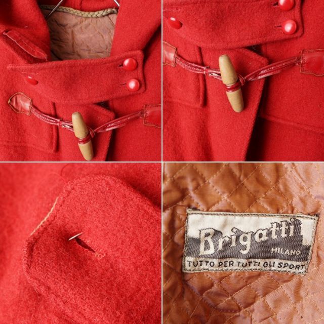 50s 60s Brigatti ウールダッフルコート レッド XL aw135 レディースのジャケット/アウター(ダッフルコート)の商品写真