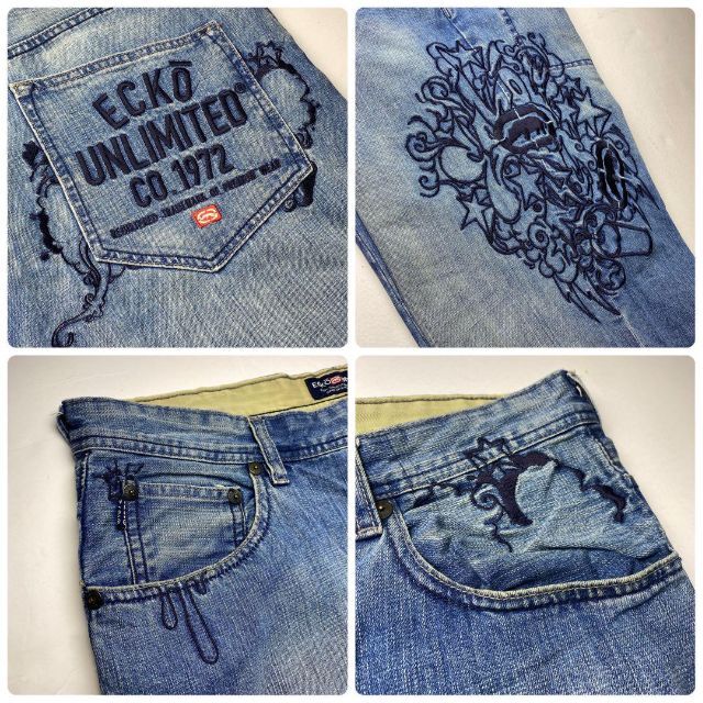 ECKŌ UNLTD（ECKO UNLTD）(エコーアンリミテッド)のエコーアンリミテッドデニムストリートw42刺繍ジーパンバギーパンツy2kb系極太 メンズのパンツ(デニム/ジーンズ)の商品写真