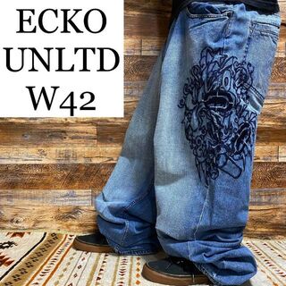 エコーアンリミテッド(ECKŌ UNLTD（ECKO UNLTD）)のエコーアンリミテッドデニムストリートw42刺繍ジーパンバギーパンツy2kb系極太(デニム/ジーンズ)