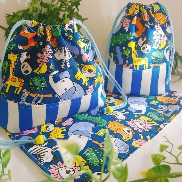 カラフル☆アニマル ランチョンマット お弁当袋 コップ袋 ハンドメイド