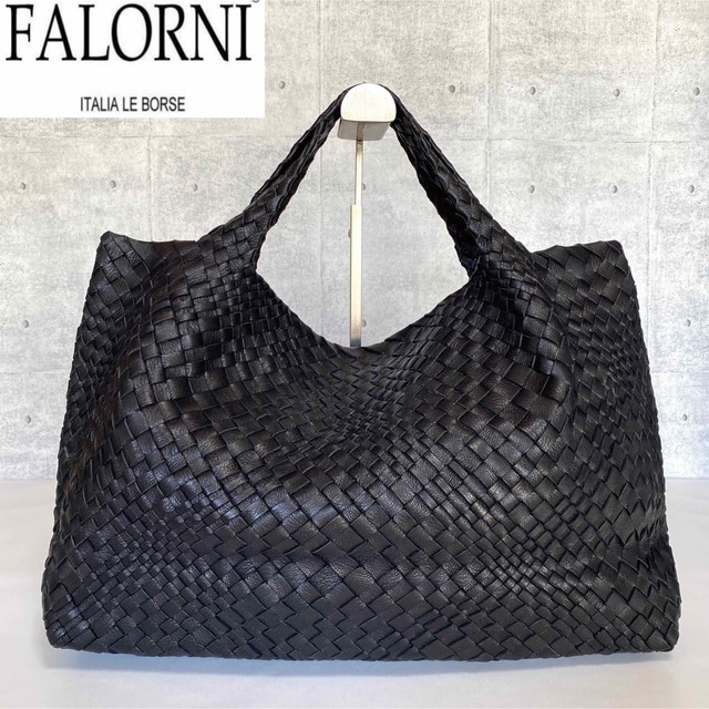 美品】FALORNI イントレチャート 黒 ラムレザー 大容量 トートバッグ