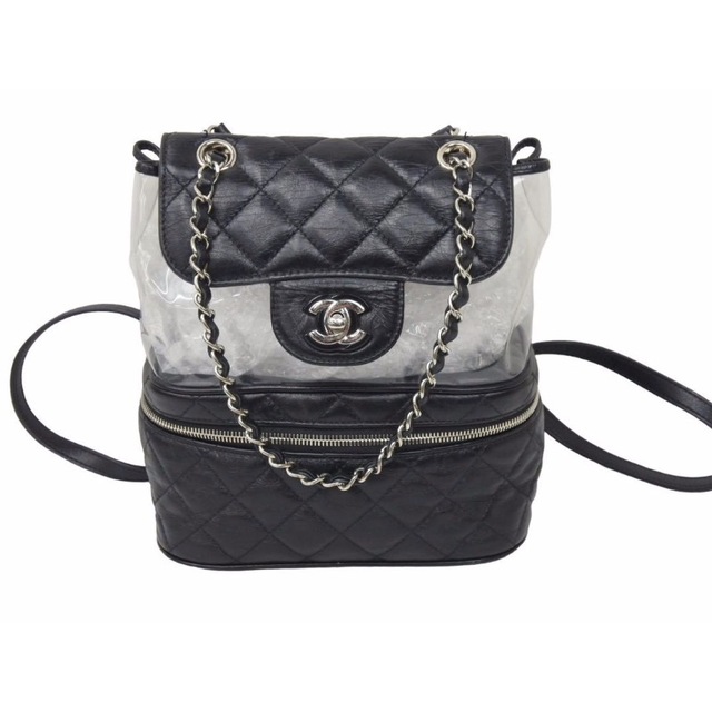 CHANEL - CHANEL シャネル A57826 レディース ビニール×レザー マトラッセ クリア バッグパック リュック ブラック 美品 中古 45806