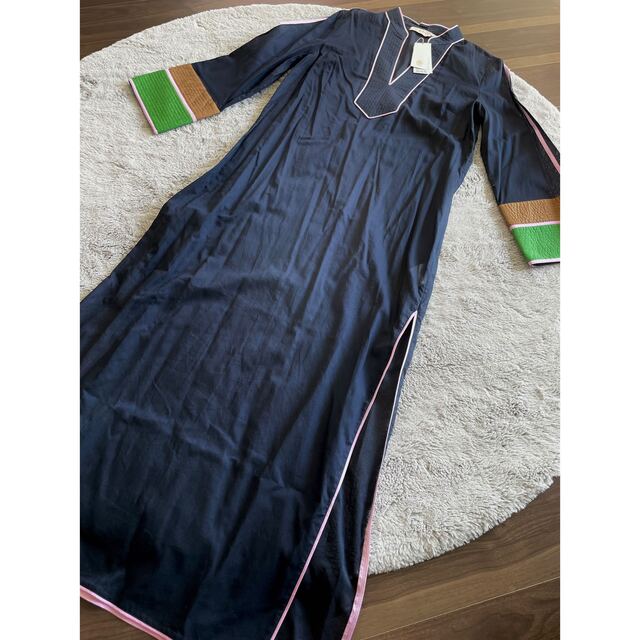 新品】TORY BURCH カラーブロックロングワンピース ネイビー-