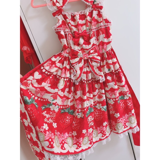 Angelic Pretty(アンジェリックプリティー)のMelty Berry Princess ジャンパースカート リボンカチューシャ レディースのワンピース(ひざ丈ワンピース)の商品写真