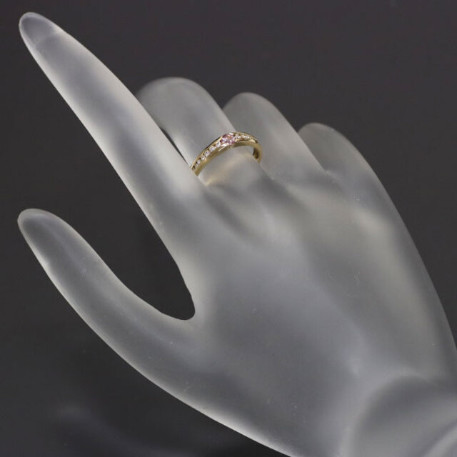競売 ダイヤモンド サファイア パパラチア K18YG 希少 リング D0.13ct