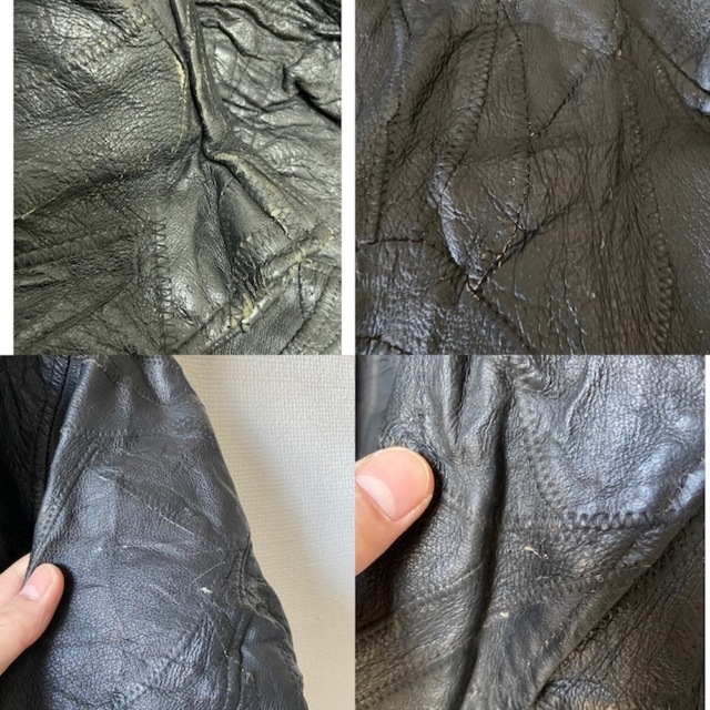 "継ぎ接ぎ" パッチワーク vintage 黒 レザー ライダースジャケット メンズのジャケット/アウター(ライダースジャケット)の商品写真