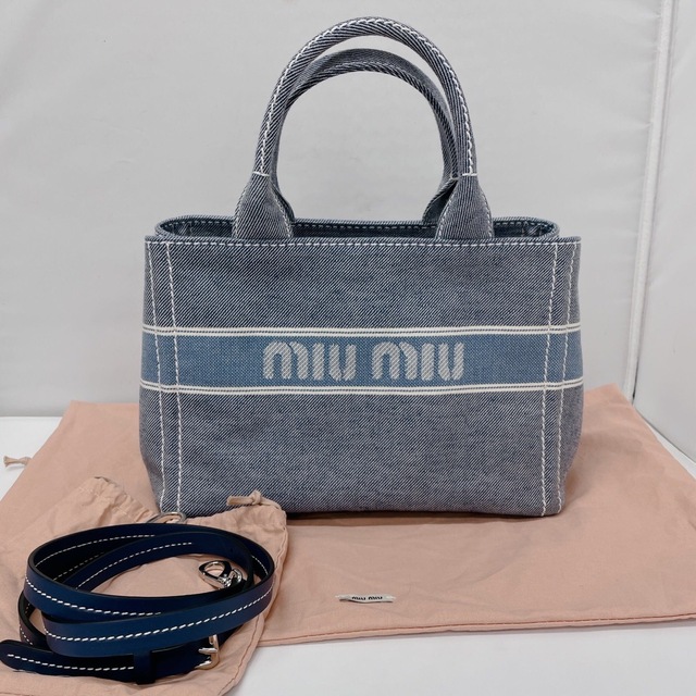 ミュウミュウ miumiu トートバッグ 5BA219 ジャカード ロゴ デニム