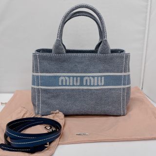 ミュウミュウ(miumiu)のミュウミュウ miumiu トートバッグ 5BA219 ジャカード ロゴ デニム(ショルダーバッグ)