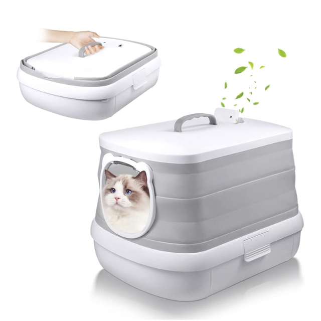 ❤️猫用トイレ❤折りたたみ式 特大ポータブルトイレ シャベル収納スペース付き