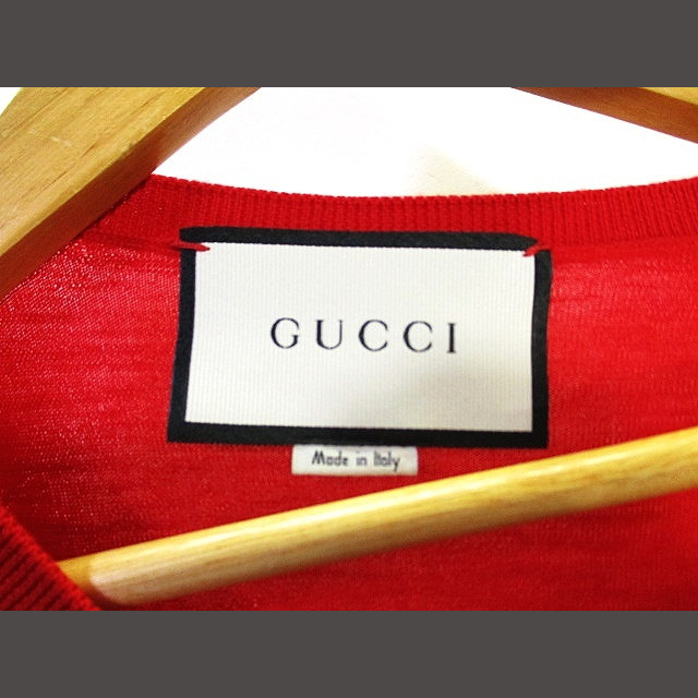 Gucci(グッチ)のGUCCI ニット セーター 長袖 Vネック 無地 赤 レッド S 国内正規 メンズのトップス(ニット/セーター)の商品写真