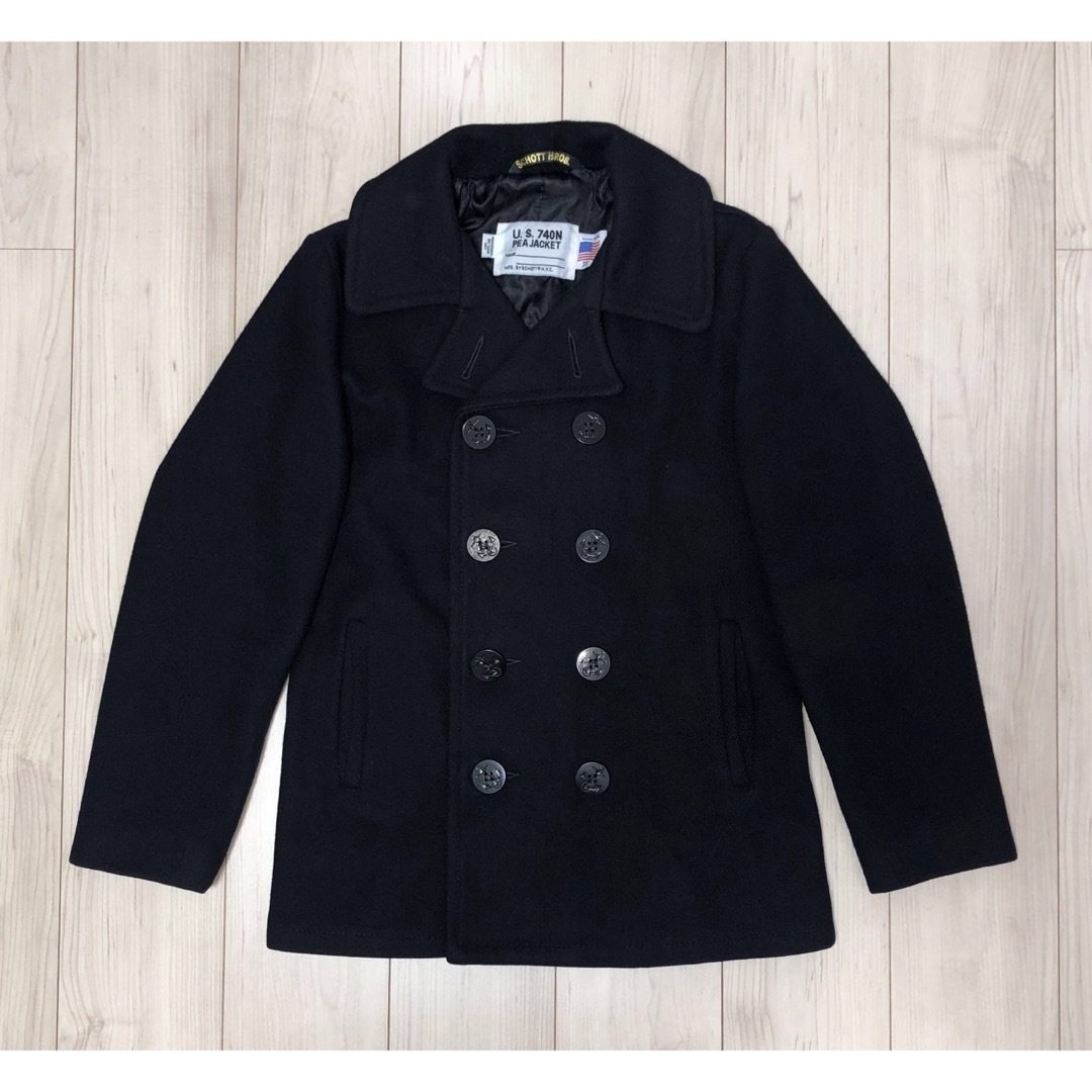 schott - 美品 Schott 753US Pコート 38 タイト スリム ブラック 黒の