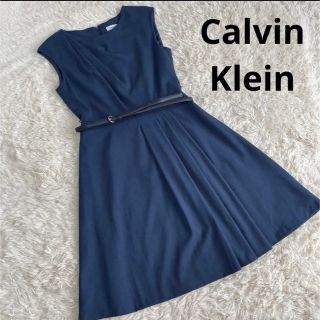 カルバンクライン(Calvin Klein)の✨ Aライン ✨ カルバンクライン　ひざ丈　ワンピース　ノースリーブ　ベルト付き(ひざ丈ワンピース)