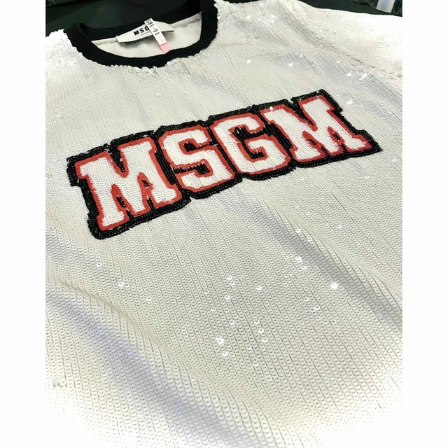 MSGM(エムエスジイエム)のMSGM スパンコール ラウンドネックオーバーサイズ トップス 裏地付き M  レディースのトップス(カットソー(半袖/袖なし))の商品写真