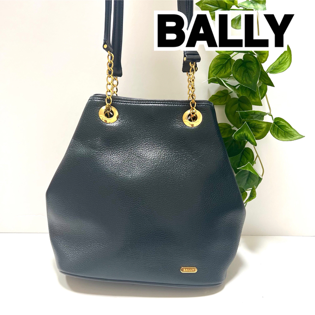 【美品】BALLY バリー ショルダーバッグ チェーン ブラック レザー