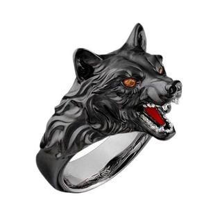 ウルフ 狼 リング 指輪 18号 ブラック 黒色 オオカミ かっこいい いかつい(リング(指輪))