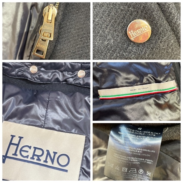 HERNO(ヘルノ)のHERNO ヘルノ 2way ダウン×ウールチェスターコート ネイビー 42 M レディースのジャケット/アウター(その他)の商品写真