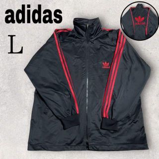 アディダス(adidas)の美品 90s adidas アディダス トラックジャケット ビッグロゴ 黒 赤(ジャージ)