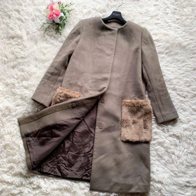 贅沢 極美品○ballseyボールジー○レザー×ツィードノーカラー