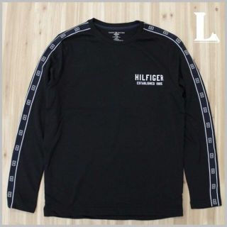 トミーヒルフィガー(TOMMY HILFIGER)のサイドラインスウェットプルオーバー ブラック Lサイズ(Tシャツ/カットソー(七分/長袖))