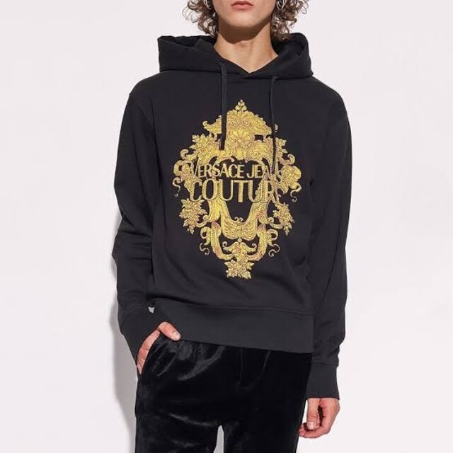 VERSACE JEANS COUTURE パーカー ブラック ゴールド L