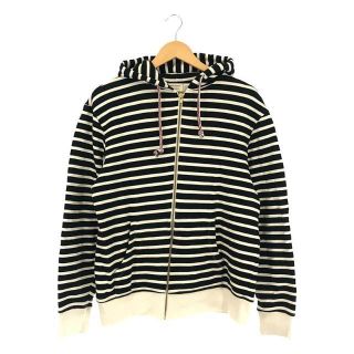 メゾンキツネ(MAISON KITSUNE')のMAISON KITSUNE / メゾンキツネ | コットン ボーダー フルジップ スウェット パーカー | L | ブラック/ホワイト | メンズ(スウェット)