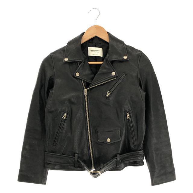 【美品】  beautiful people / ビューティフルピープル | vintage leather riders jacket ラムレザー ヴィンテージ 加工 レザー ダブル ライダース ジャケット | 150 | ブラック | レディース