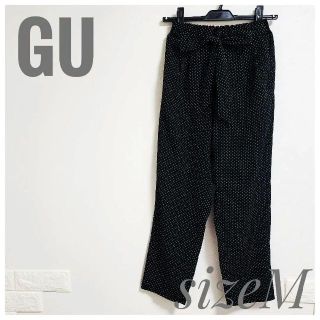 ジーユー(GU)の美品 GU ジーユー ドット クロップド パンツ モノトーン 白黒 M リボン(カジュアルパンツ)