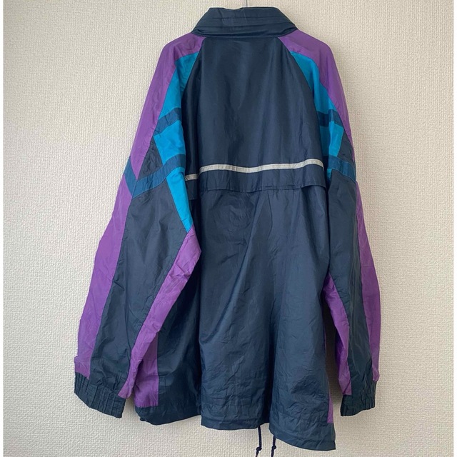 adidas 90s ナイロンジャケット ロゴプリント 紫 ネイビー 万国旗タグ