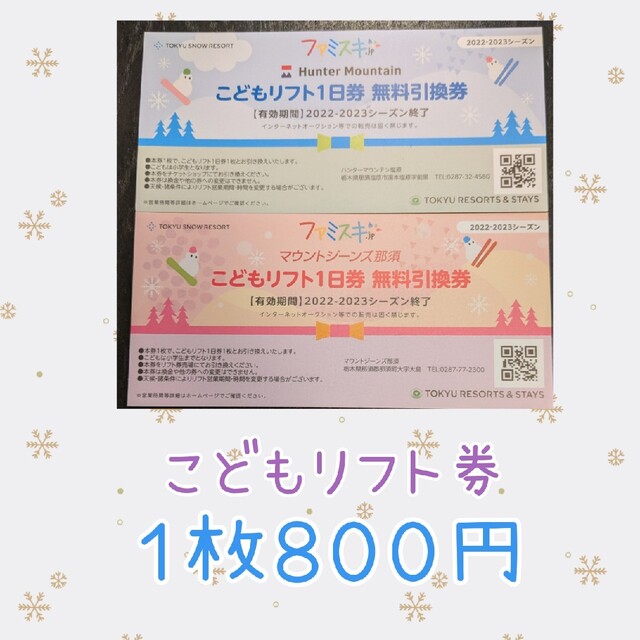 こどもリフト券　1枚８００円 チケットのスポーツ(ウィンタースポーツ)の商品写真