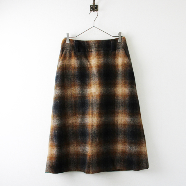 美品 2018AW MARGARET HOWELL マーガレットハウエル SHADOW CHECK WOOL スカート 3/ブラウン チェック ウール【2400013130257】