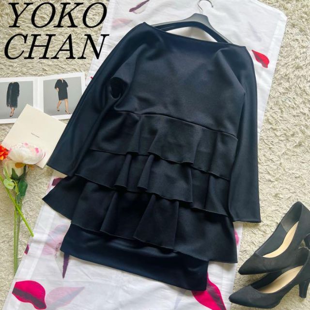 【美品】YOKO CHAN バックフリルワンピース ネイビー ブルー 36