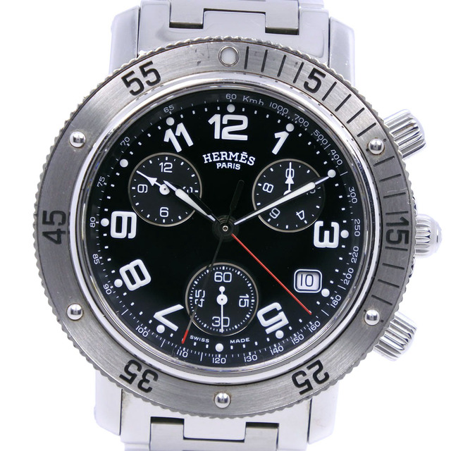 Hermes - 【HERMES】エルメス クリッパーダイバー CL2.910 ステンレススチール シルバー クオーツ クロノグラフ メンズ 黒文字盤 腕時計