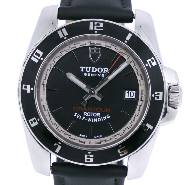 【TUDOR】チュードル グランツアーデイト 20050N ステンレススチール×レザー シルバー 自動巻き メンズ 黒文字盤 腕時計