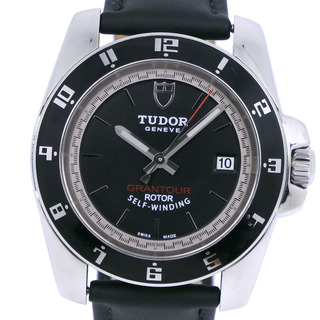 チュードル(Tudor)の【TUDOR】チュードル グランツアーデイト 20050N ステンレススチール×レザー シルバー 自動巻き メンズ 黒文字盤 腕時計(腕時計(アナログ))