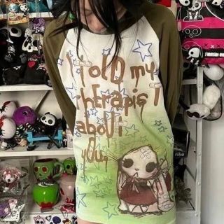 即日発送♡キャラクターロンT♡女子 男子 グリーン かわいい♡星 ばんそうこう(Tシャツ(長袖/七分))