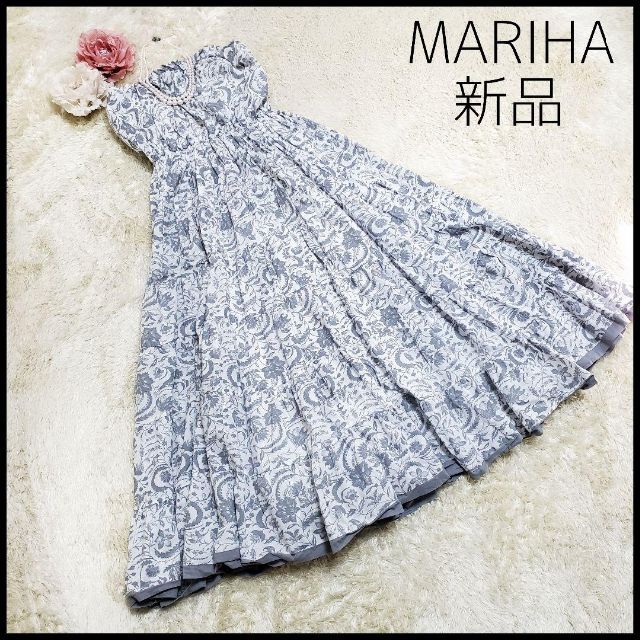 未使用品】 マリハ 草原の夢のドレス 花柄 ベアワンピ 総柄 ロング