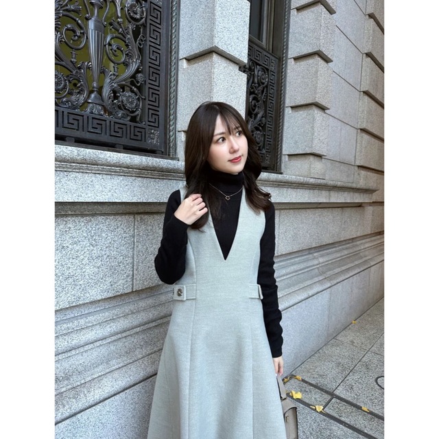 未使用　V neck side button jumper skirt