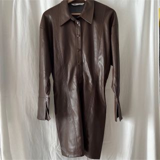 ザラ(ZARA)のZARA レザーワンピース ブラウン(ミニワンピース)