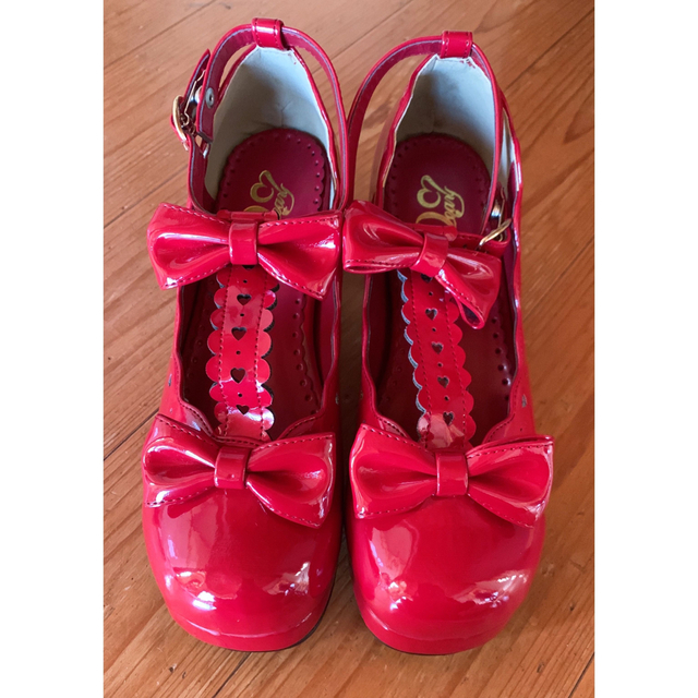夢展望(ユメテンボウ)の夢展望　赤色リボンパンプス レディースの靴/シューズ(ハイヒール/パンプス)の商品写真