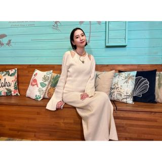 AMERICAN SLEEVE LAYERED KNIT DRESS アイボリー AMERICAN SLEEVE LAYERED KNIT DRESS アイボリー