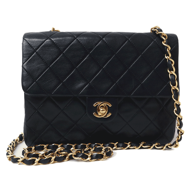 CHANEL - シャネル ミニ マトラッセ 20 2WAY チェーン ショルダーバッグ 斜め掛け ラムスキン レザー ブラック 黒 A01163 CHANEL（中古）