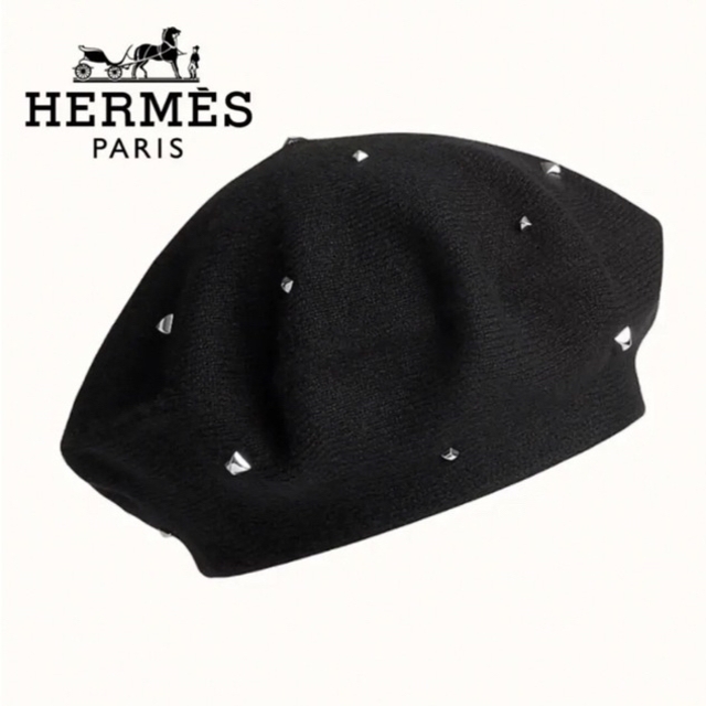 グランドセール - Hermes 新品　HERMES ブラック　完売 beret ベレー帽　Darling ハンチング+ベレー帽