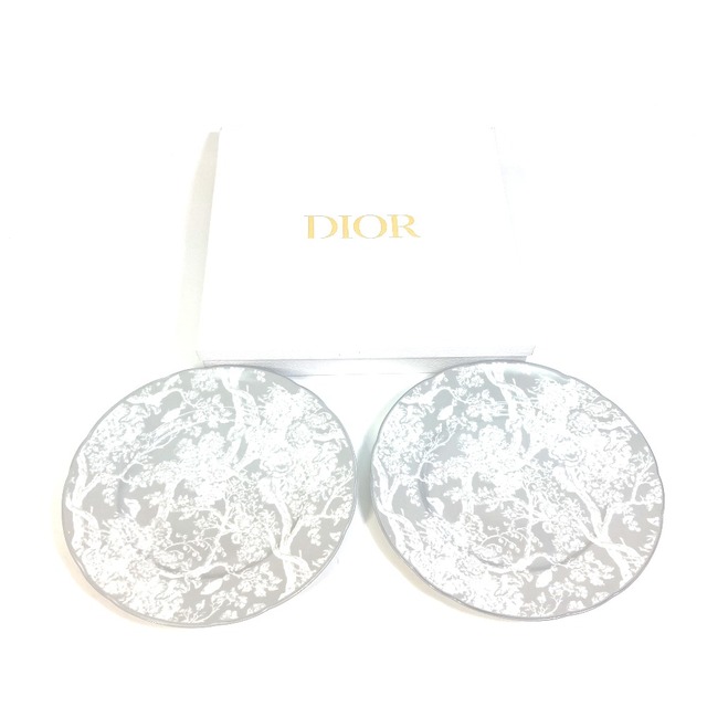 ディオール Dior トワルドジュイ プレート 2枚セット デザートプレート 21cm ペア メゾン アジサイ モチーフ 食器 お皿 陶器 グレー×ホワイト 未使用 7